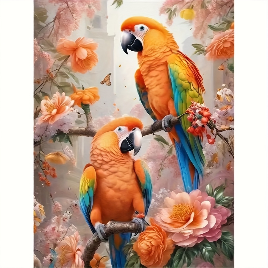 Image of 5d Diamond Painting Kit - Parrot Flower , Round Acrylic Diamond Dot Craft, Frameless Wall Decoration Mosaic Art, Suitable For Home Decoration And As A Gift For
