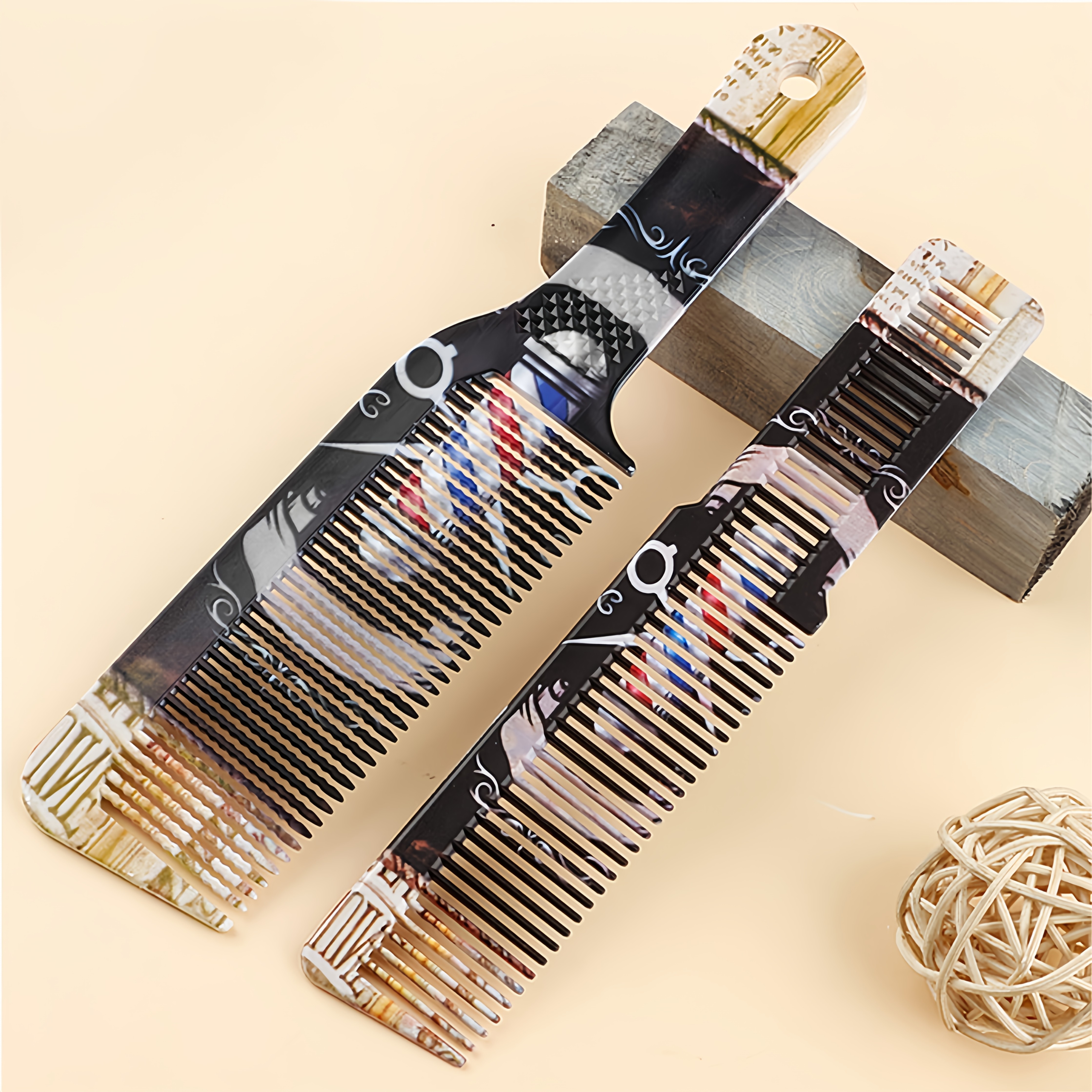 TEMU 2pcs Retro Hair Hairdressing Comb, Hair Salon Hair Stylist Special Hairdressing Comb, Retro Print, Men's Flat Hair Comb, Hair Cut And Hair Comb,