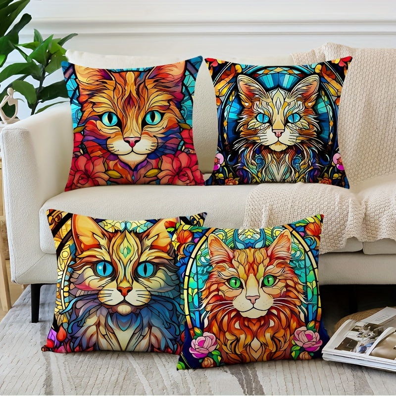 

4 Pack Preppy Throw Pillow Covers, 18x18 Inch Colorful Woven Polyester Cushion Covers, Machine Washable Zippered Cases For Room Types, Decorative Pattern Farmhouse Style Decor (insert Not Included)