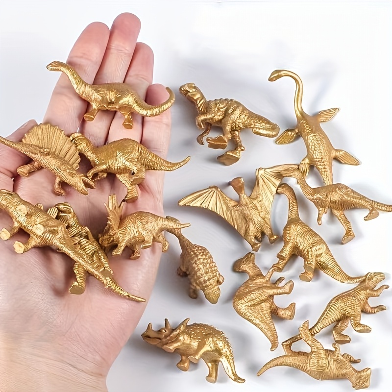 

8 mini modèles de dinosaures en métal doré, en ABS, cadeaux de douche, fournitures de fête d'anniversaire à thème de dinosaures, surtouts de gâteau, figurines d'animaux décor