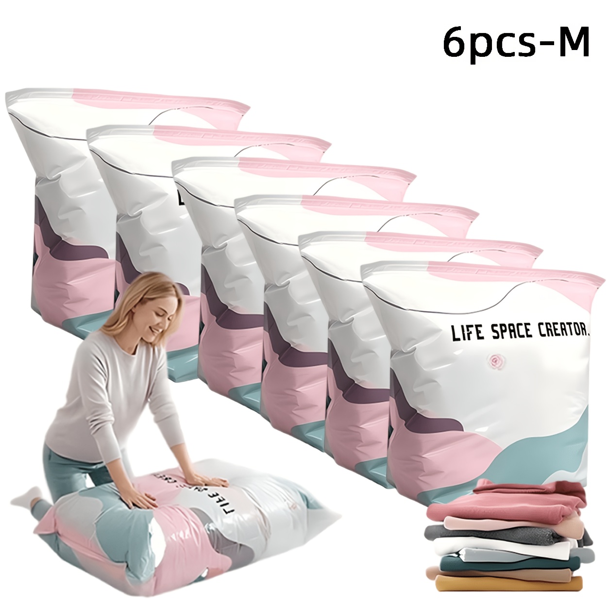 Image of 6-pack Heavy Duty Pump-free Vacuum Storage Bags, Space-saving Compression Bags For Clothes, Blankets, Travel, Moving, Emergency Storage
