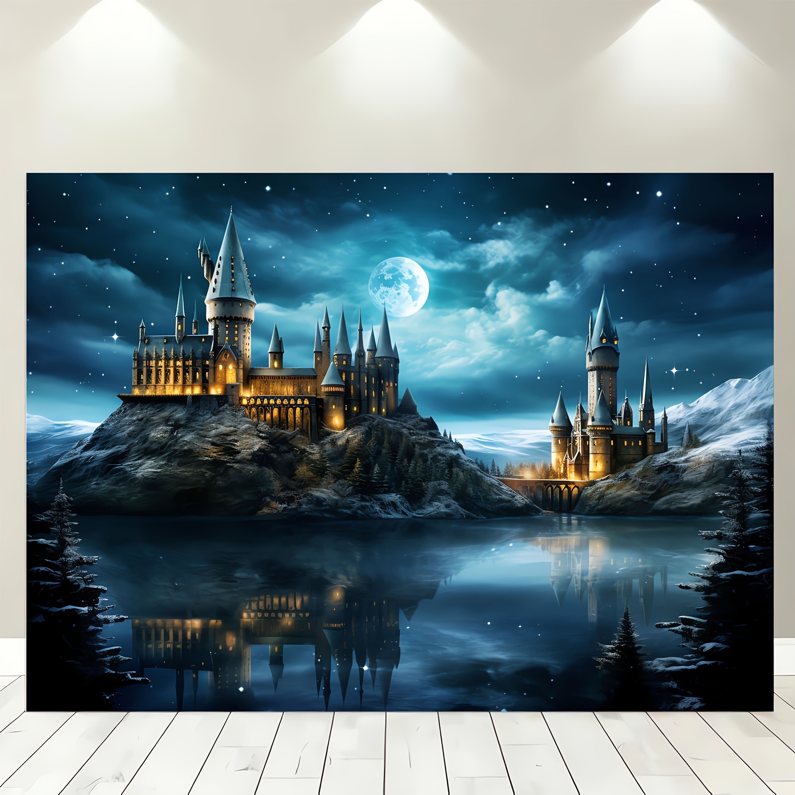 I-1pc Photography Background Props, i-Magic Castle Photography Background Wizard World Night Sky Moon Lightning Party Decoration Photo Props