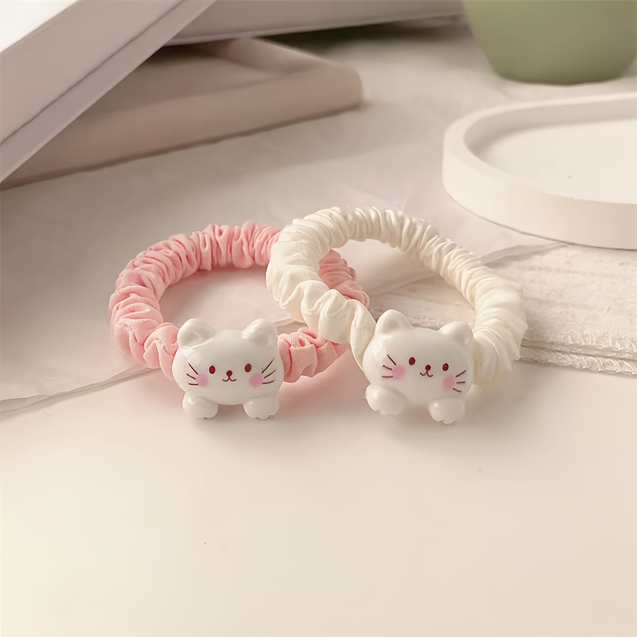 TEMU 2pièces Attaches Cheveux Chat - Scrunchies En Plastique Haute Élasticité Avec Design Imprimé de Moustaches Et de Pattes, Parfait Pour Les Queue