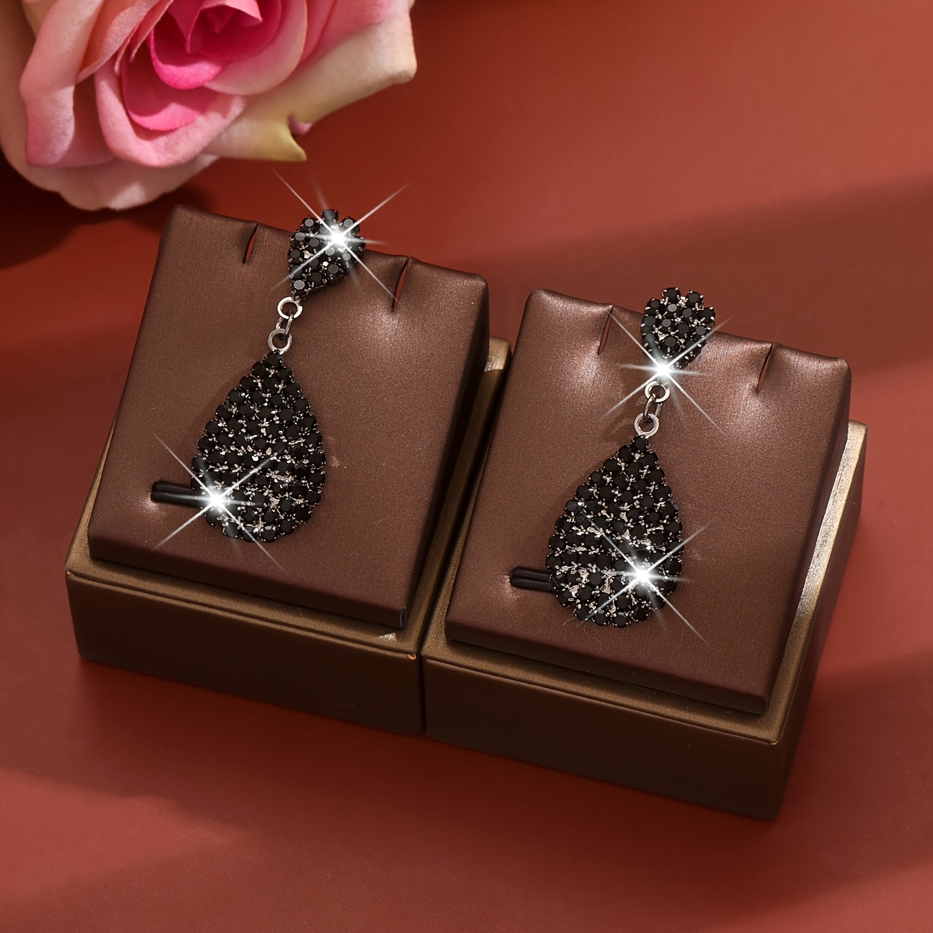 Luxury Bridal Copper Inlaid Rhinestone Pendant Earrings