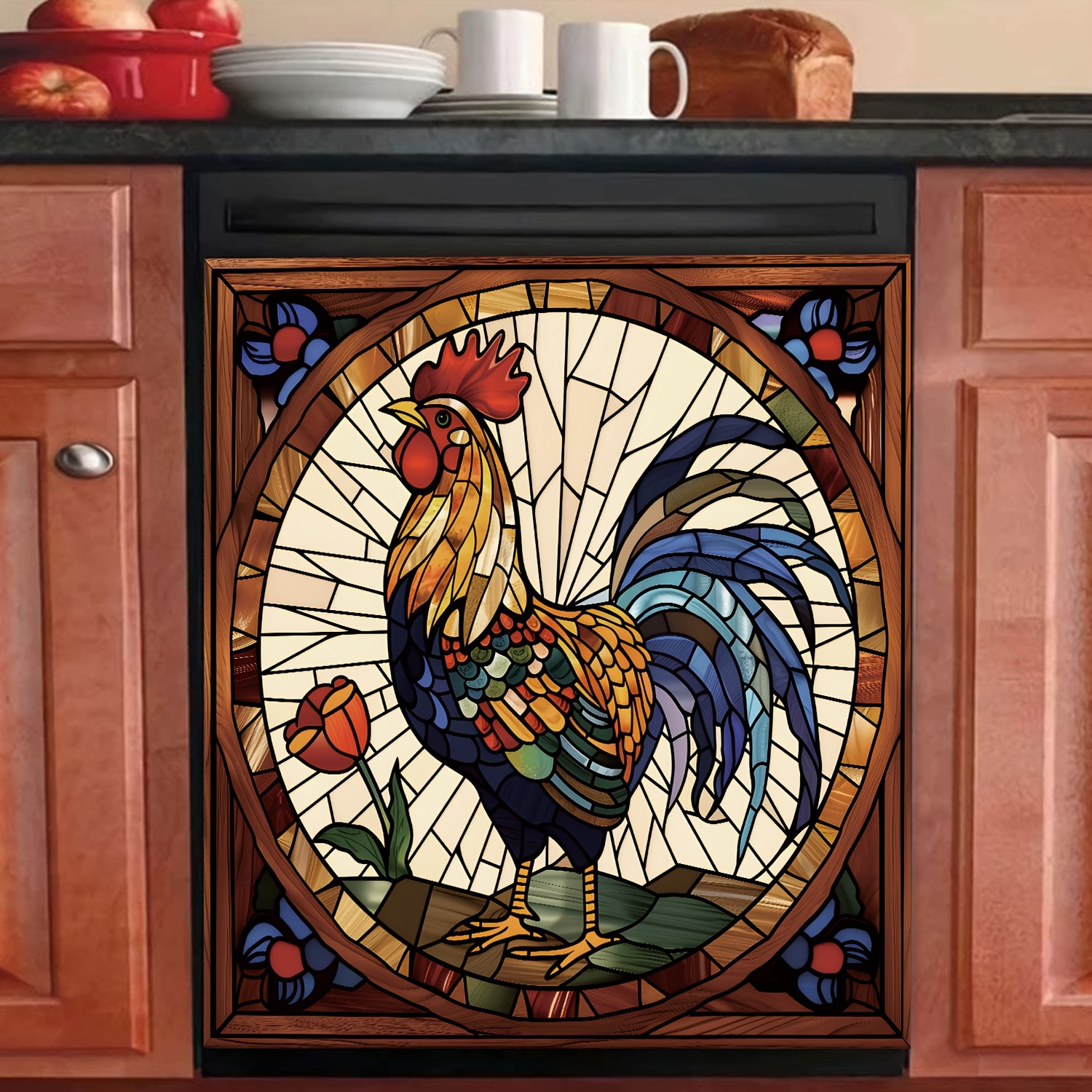 

Charming Farmhouse Rooster & Hen Magnetic Dishwasher Cover - Rustic Kitchen Decor, Easy-to-trim Pvc Refrigerator Door Panel, Perfect For Thanksgiving