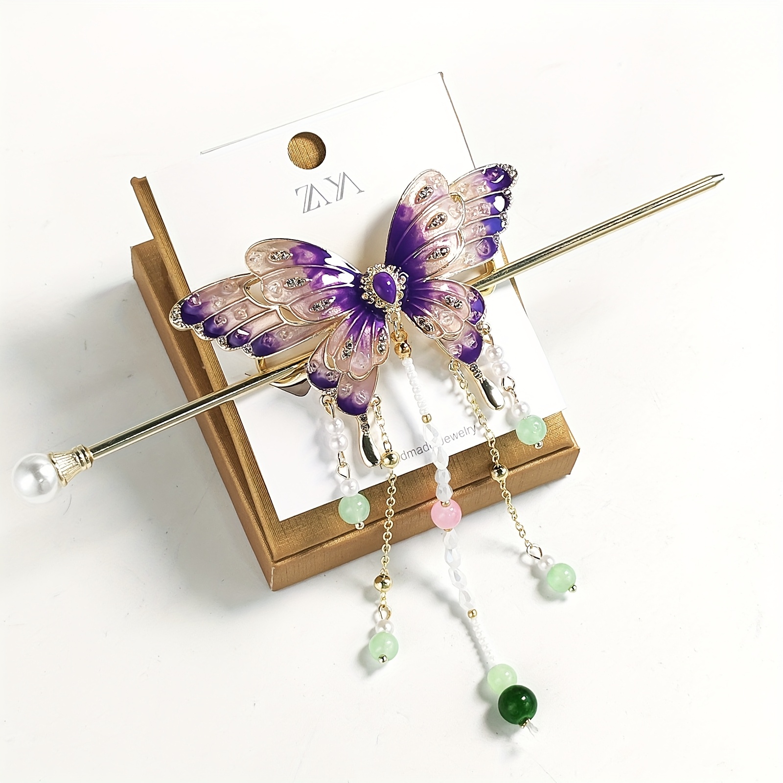 1pc Elegant Traditional Chinese Hairpin With Luxurious Purple Design, Gemstone Accents & Tassel Charms - Hair Clip For Braids, Buns, Updos - Women's Fashion Hair Accessories