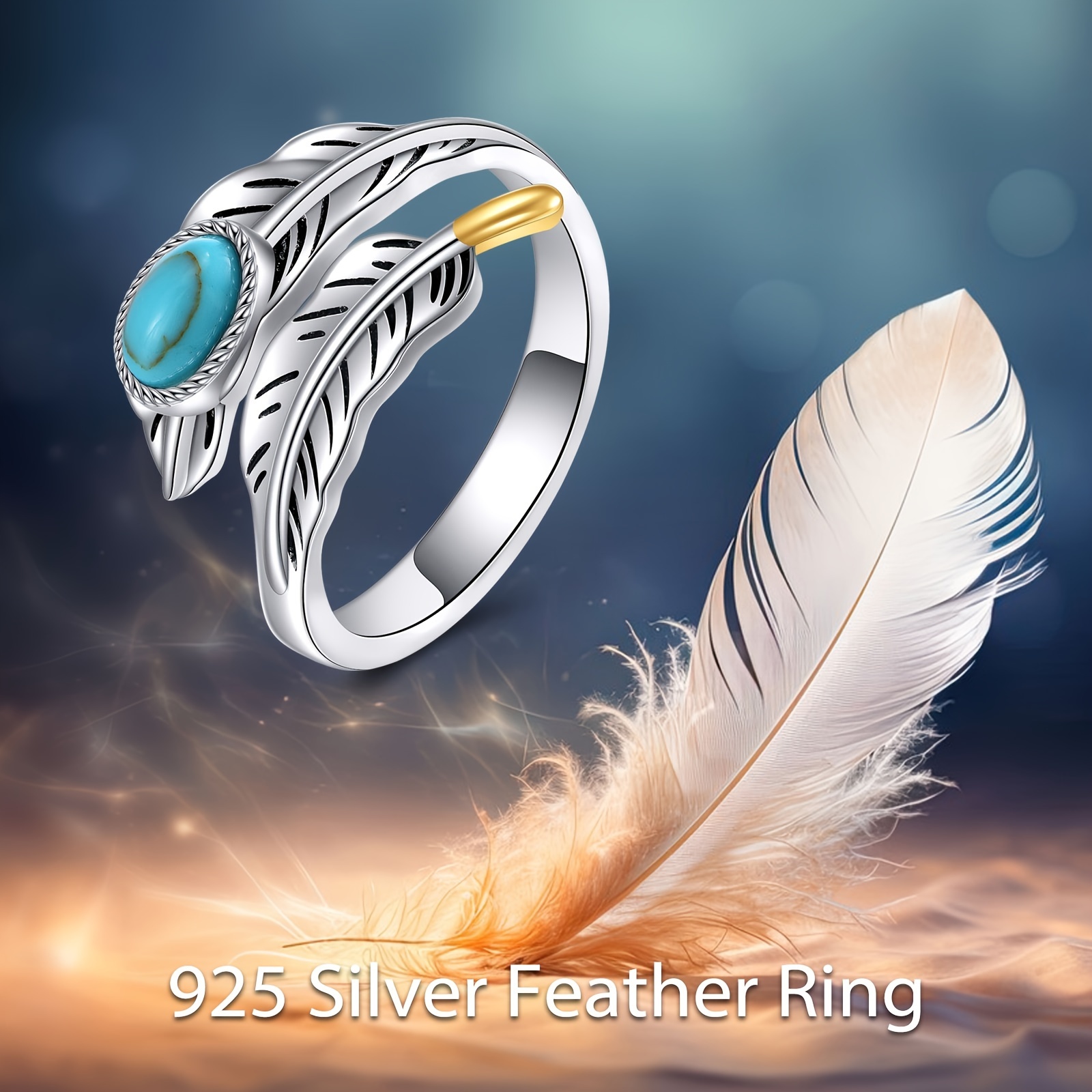 Turquoise Feather Ring Women's Sterling Silver Jewelry Gift