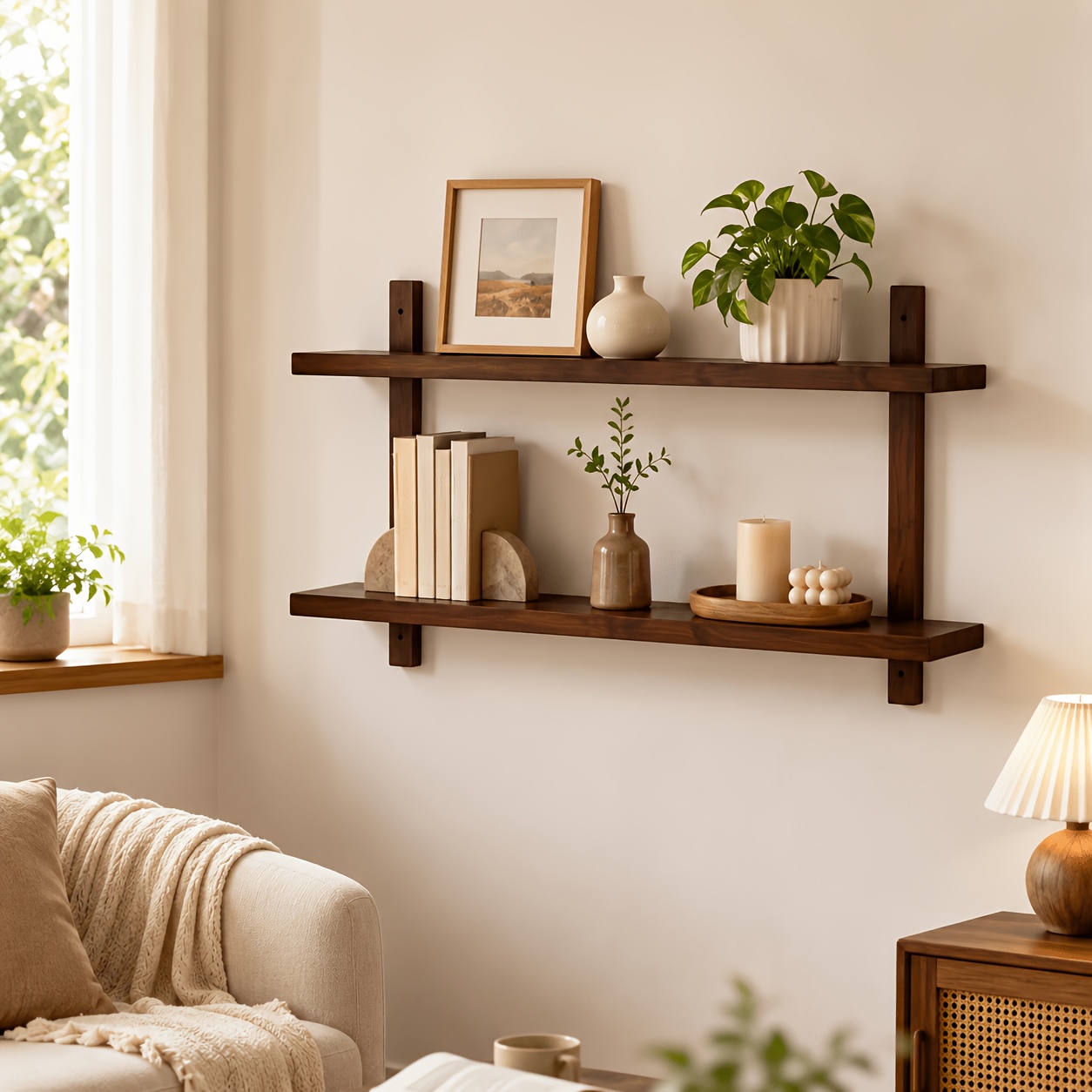 TEMU Rustic Wooden Wall Shelf - Floating Shelf For Home Decor, Ideal For Small Plants And Items, In Living Room Or Any , Perfect Mother's Day Gift,