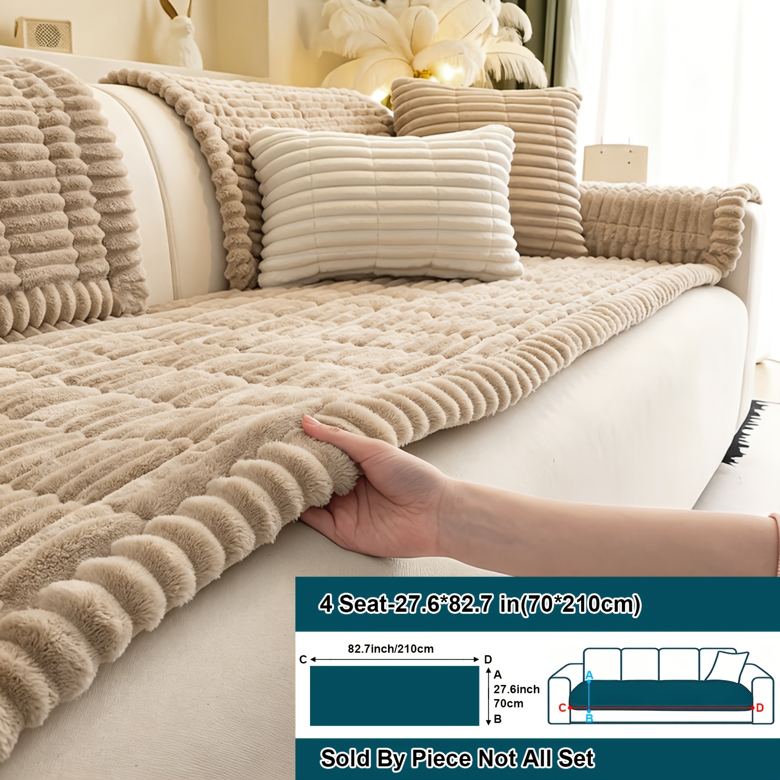 TEMU 1pc Soft Quilted Thick Sofa Cushion, Bohemian Style Removable Machine Washable Sofa Protector, All Season Pet Friendly 1/2/3/4 Seater Split Sofa