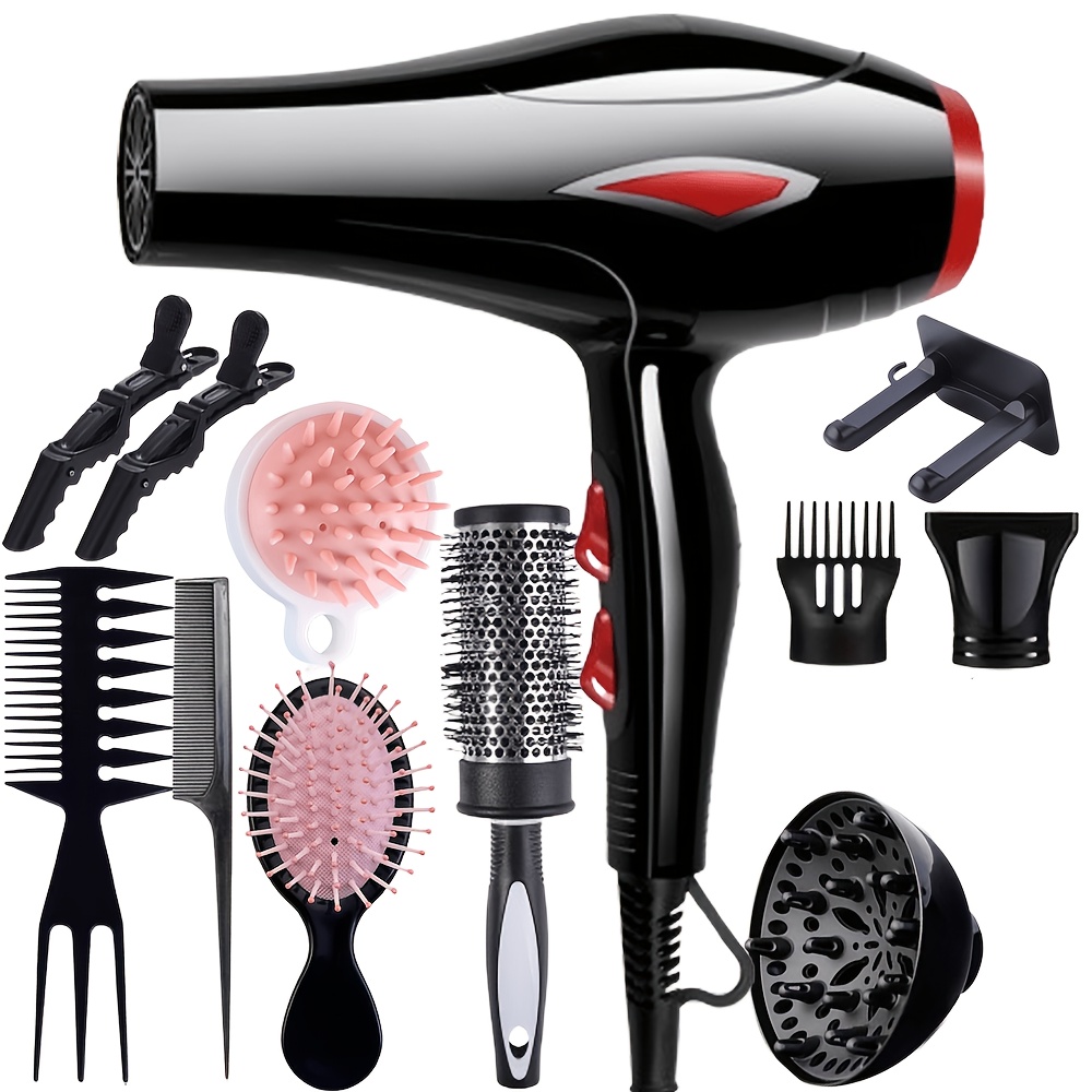Image of Morfone 12pcs Red Hair Dryer Set, With Concentrator And Other Accessories, 1600w, 220-240v, Suitable For Home Use Or As A Gift