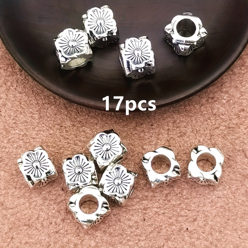 Image of 17pcs Vintage And Beautiful Flowers Charm Large Hole Beads Pendant, Beads, Bohemian Style Jewelry Additions, Handmade Jewelry Making Bracelet, Necklace, Earring Additions 8mm