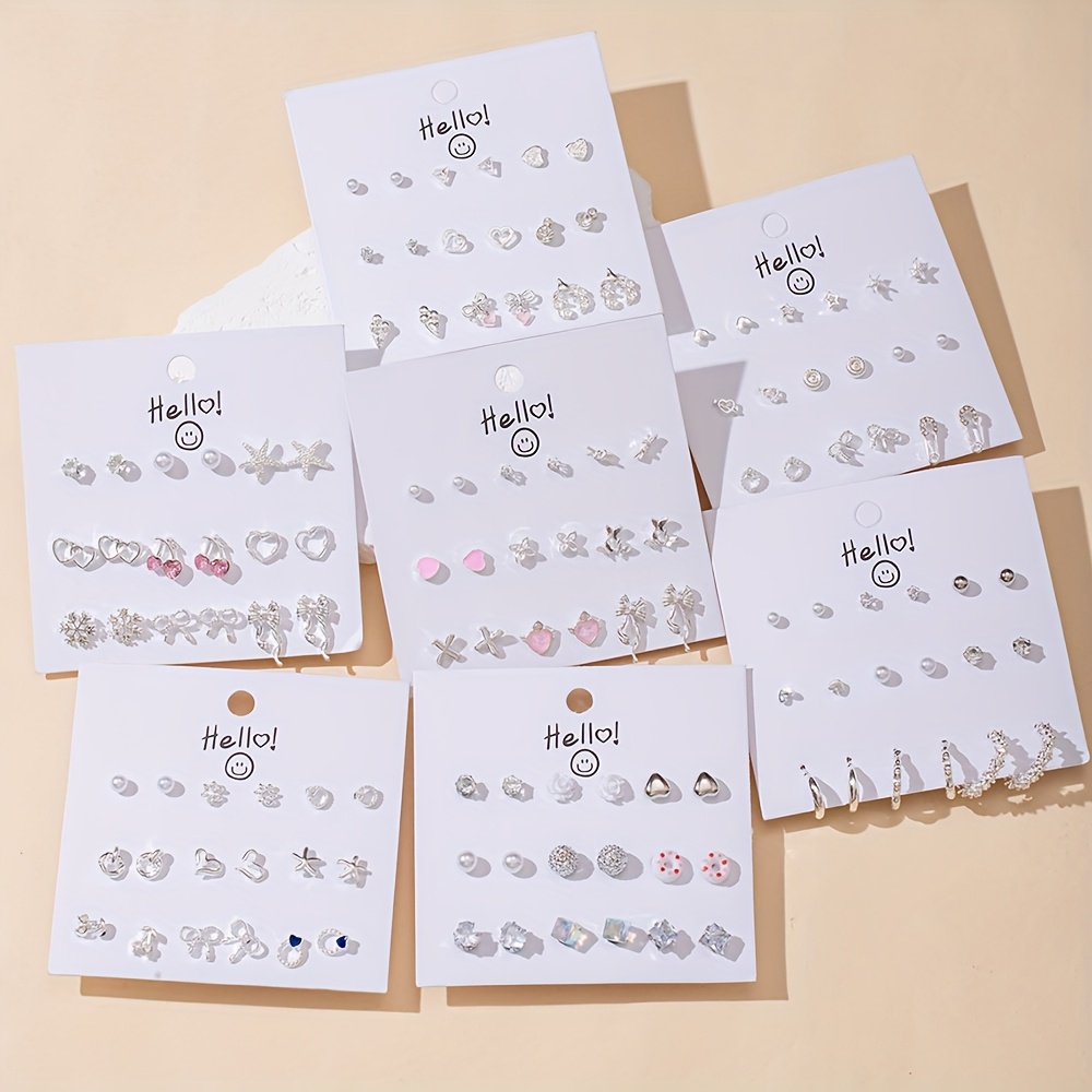18pcs set of elegant and delicate light     and heart bow element earrings   womens daily and holiday wear and as a gift for    