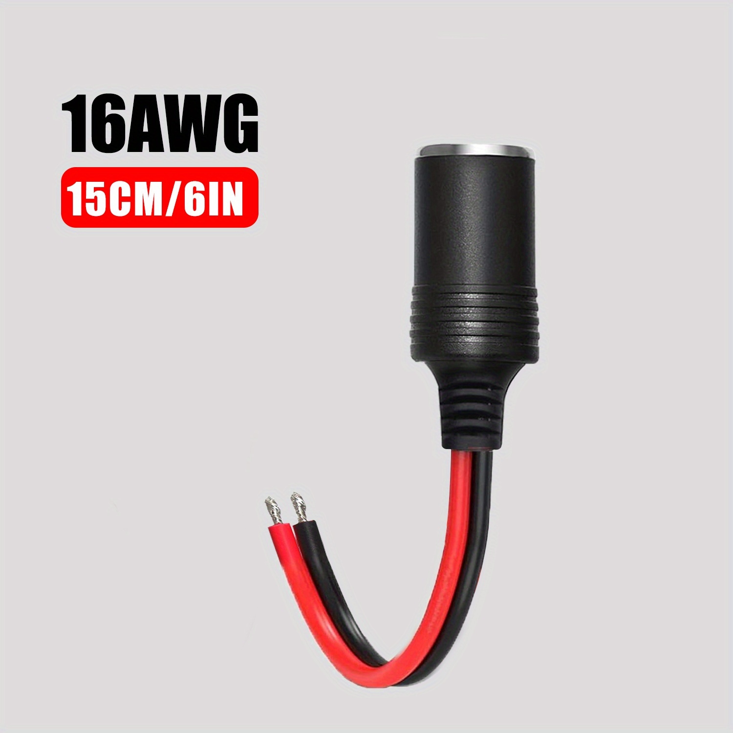 Image of 1pc 16awg Replacement Car Plug Female Plug With Lead - Car Power Adapter Auto Additions (female Plug To Terminal), Without Battery