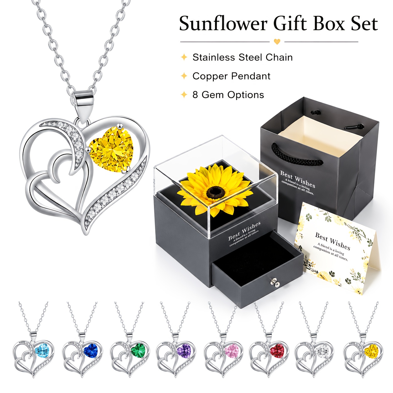 Women's Interlocking Double Heart Synthetic Zirconia Pendant Necklace Set