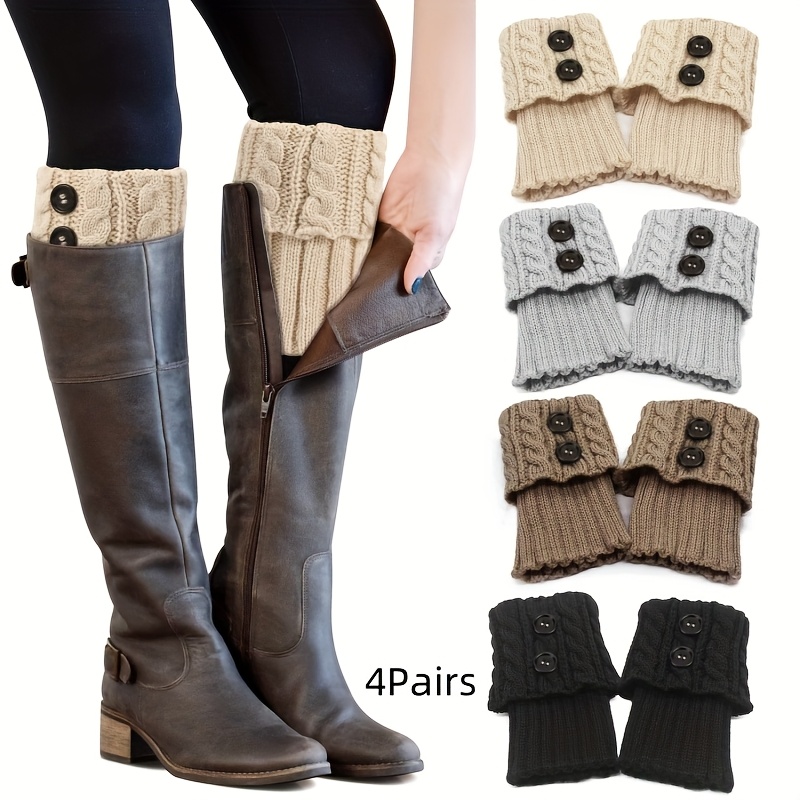 TEMU 4 Pairs Winter Warm Boot Cuffs For Women, Boot Socks, Short Leg Warmers Boot Topper Socks Leg Cuffs Boot Warmers Gift For Women