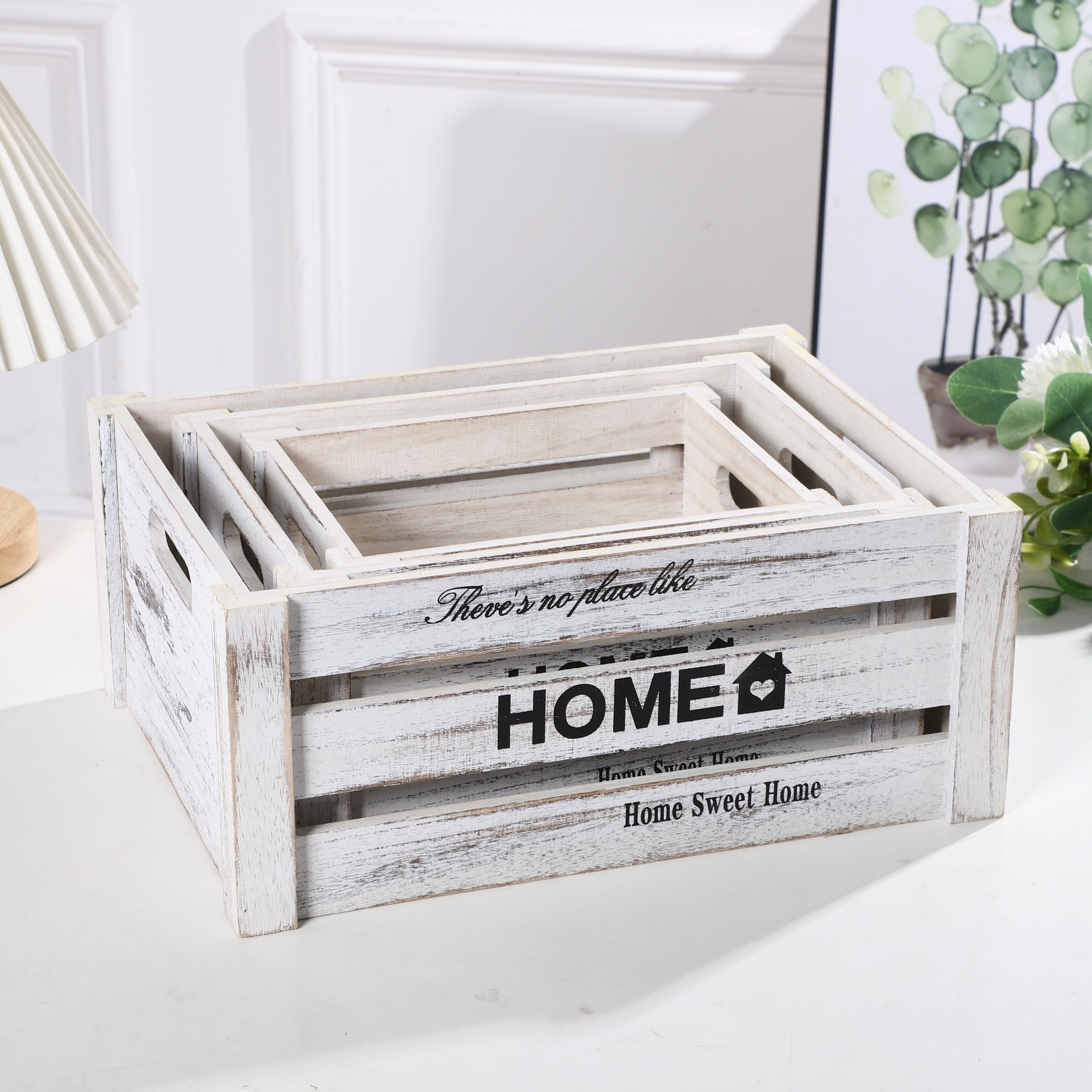 3pcs set rustic white wooden storage crates boho wooden crate box for storage display risers home decorations