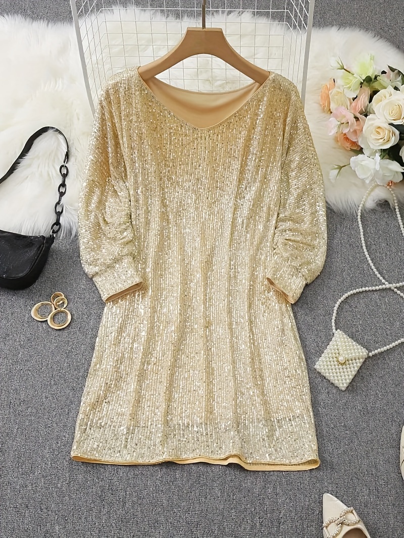 womens sparkling sequin v neck dress shiny sequin bodice - Temu