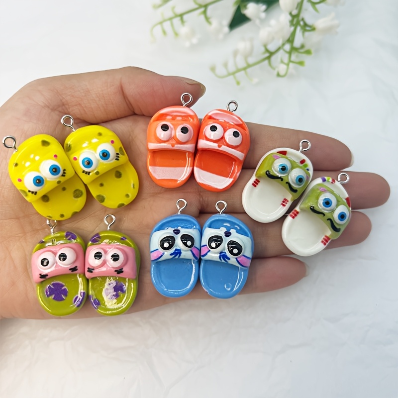 

10-pack Cute Resin Slippers Pendants With Hooks For Making
