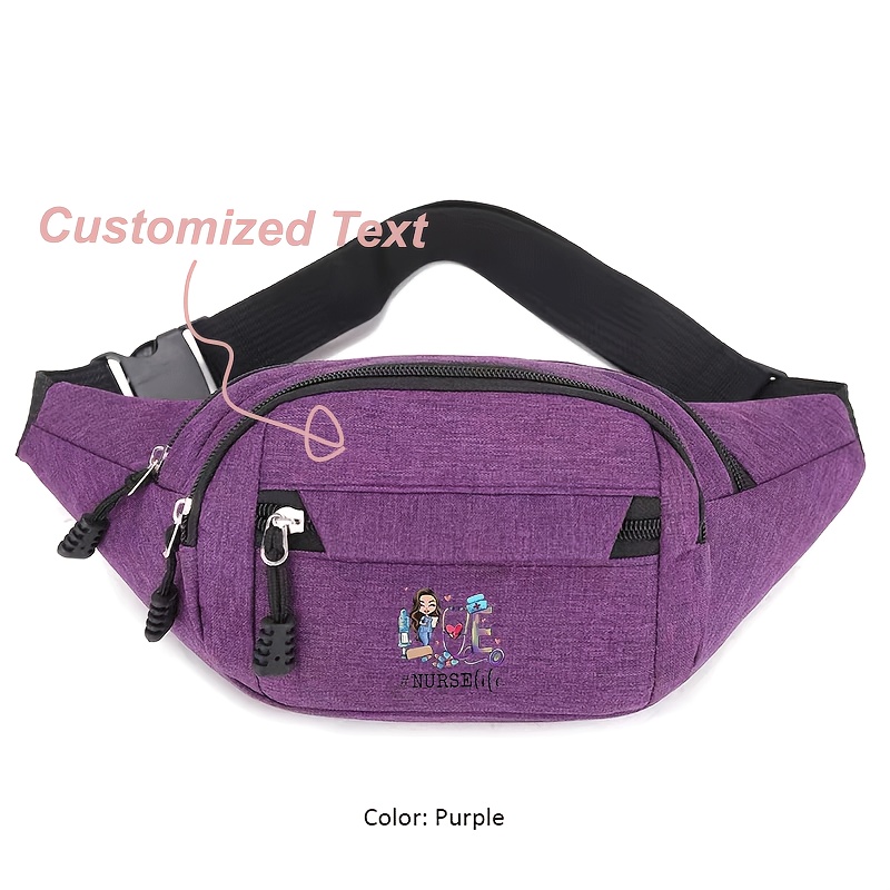 TEMU 1pc Personalized Nurse Print Waist Pack Compatible For Iphone/ Smartphones - Large Capacity Design Chest Bag With 4 Pockets, Adjustable Strap,