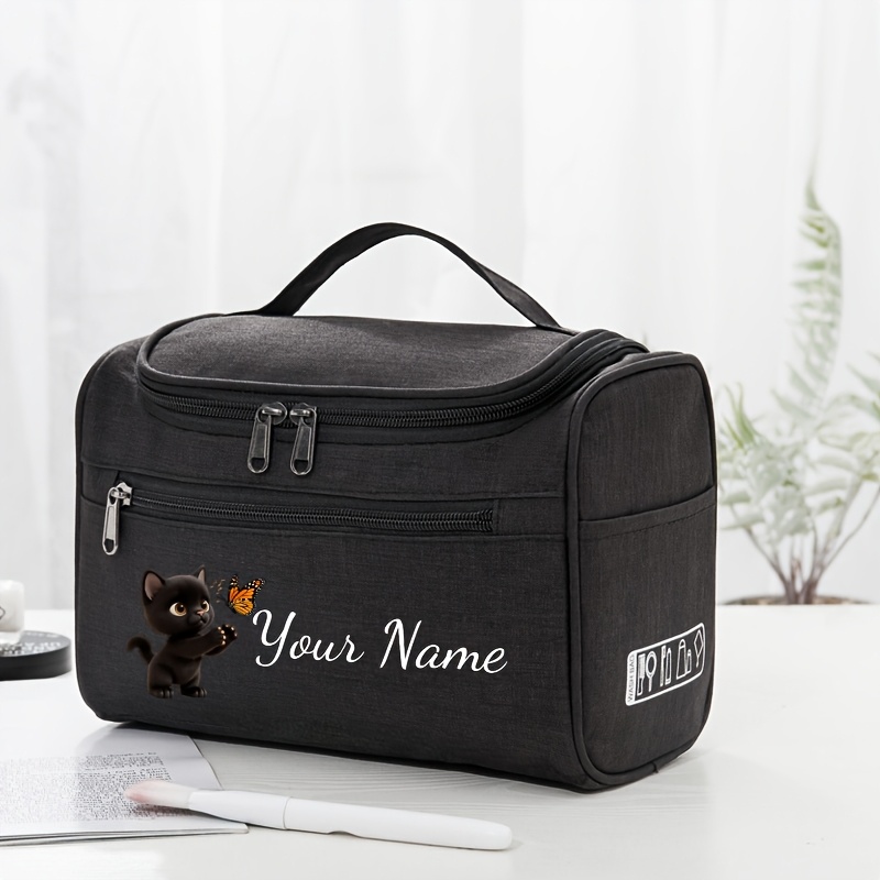 TEMU For Cat Lovers: A Small Black Cat And Print Tote Bag With Customizable Name, An For Organizing Cosmetics. This Portable, Large-capacity Tote Bag