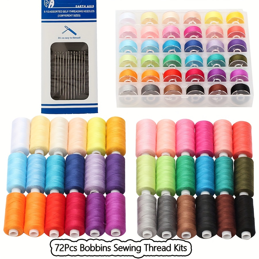 

72pcs Bobbins Sewing , 500 Yards Per Polyester Thread Spools With Needle, Threader, Scissors And Ruler, Prewound Bobbin With Case For Hand & Sewing Machine, 36 Colors