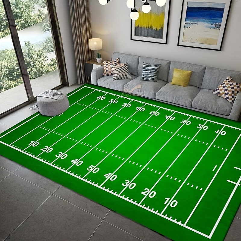 

1pc Velvet Football Field Printed Area Rug, 800g/m2, Machine Washable, Waterproof Carpet For Living Room, Bedroom, Outdoor Patio, Garden, Home And Room Decor, 100% Polyester Rectangular Chair Mat