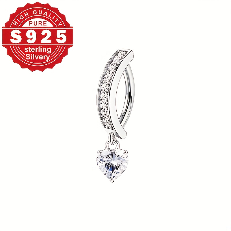 E-shop 925er Sterling Silber Nabelring für Damen - Funkelnde Zirkonia-Einlegearbeiten | Hypoallergene Körperschmuck für Musikfestivals & Partys |