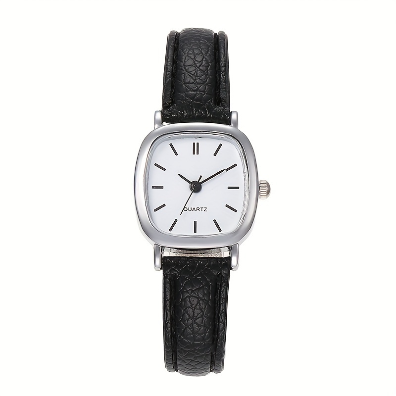 fashion women watch pu leather wristwatch alloy pointer clock for ladies quartz watches gift black strap white dial 7