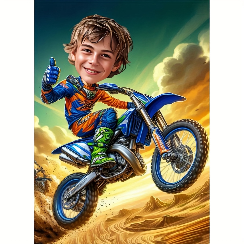 TEMU Personalized 2d Flat Unframed Ccustom Dinosaur Rider Portrait - Personalized Cartoon Canvas Art Print For Boys, Modern Dinosaur & Volcano Scene,