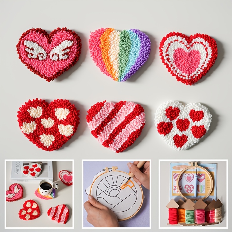 

A 6pcs Diy Coasters Set With A Heart Theme, Holiday Gifts. It Includes All Tools For Beginners In Handcrafting, As Punch Needle And Yarn Embroidery, And Can Be Used As Decorative Table Mats.