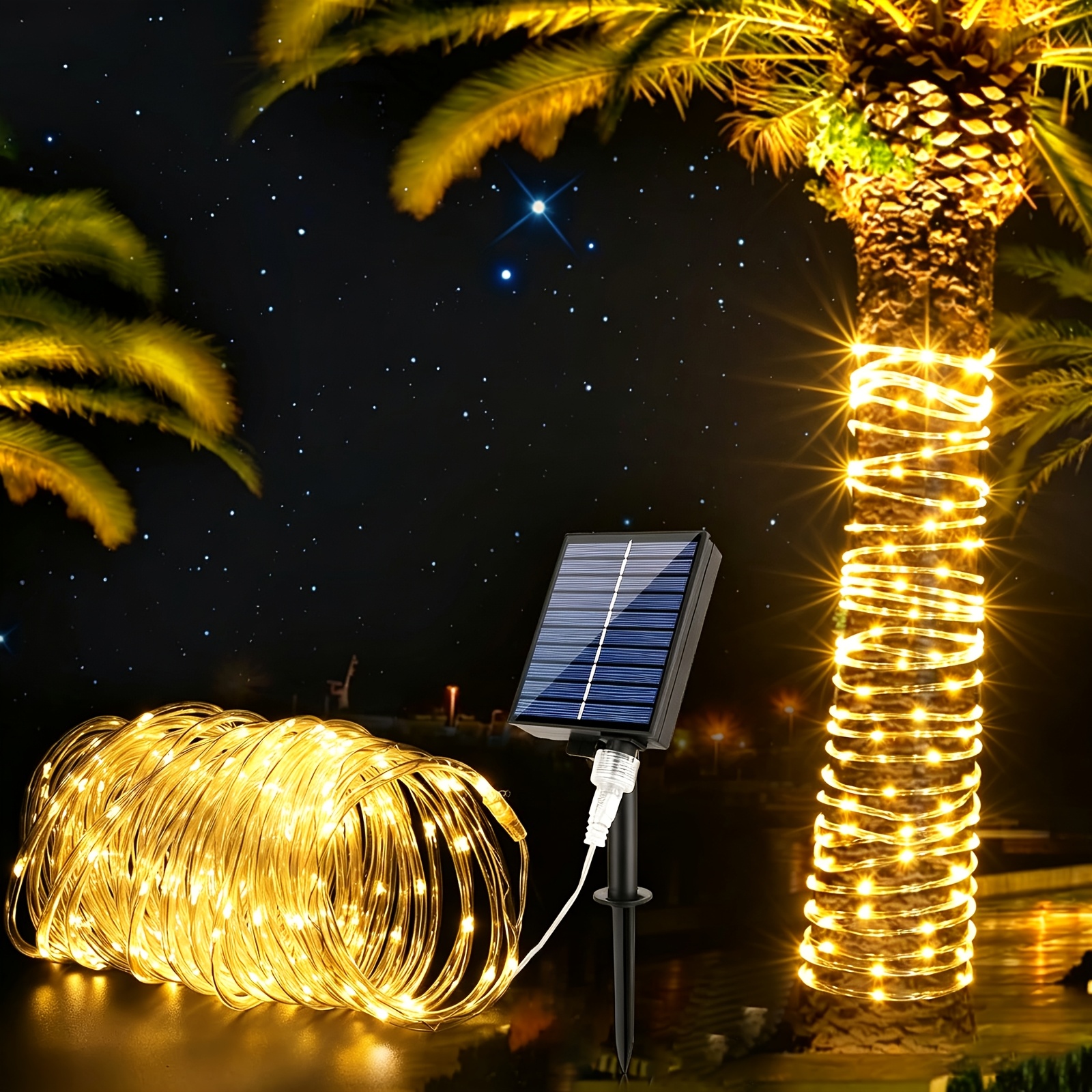 Image of Outdoor Solar String Lights With 200 Leds And 8 Lighting ; Solar-powered Decorative Lights Suitable For Patios, Gardens, Fences, Parties, Camping, Christmas, And Weddings