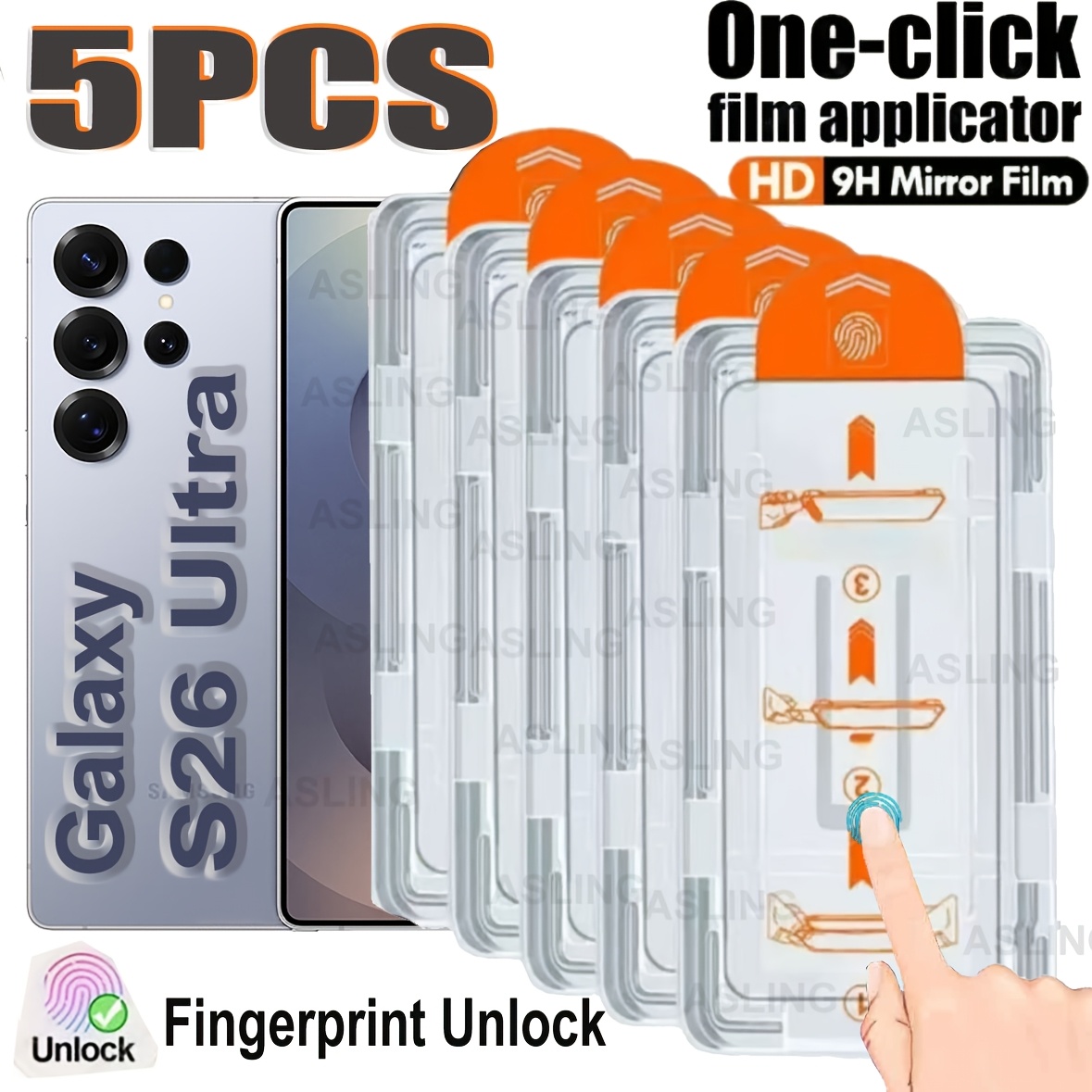5-pack Of High-definition Transparent Tempered Glass Screen Protectors, Suitable For Galaxy S26 Ultra. Supports Fingerprint Unlock, , Scratch-resistant, Impact-resistant, Packaged In A Dust-proof Case