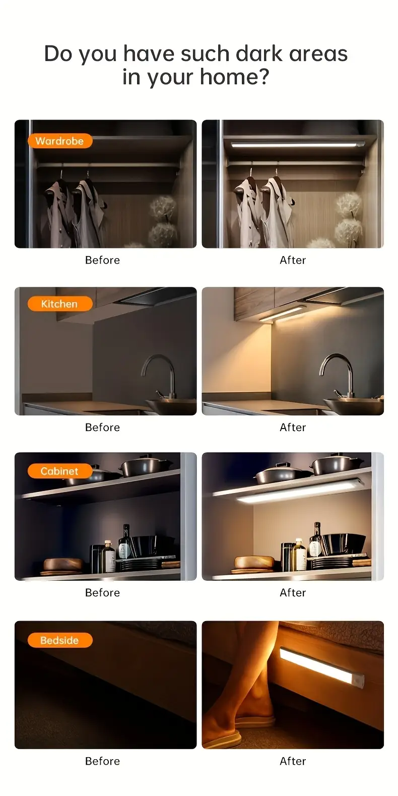 2 4pcs led motion sensor under cabinet lights 3 color temperatures wireless usb rechargeable night light indoor closet lights stick on anywhere magnetic under counter light fixtures for kitchen cabinet wardrobe cupboard stairs in 2pcs details 10