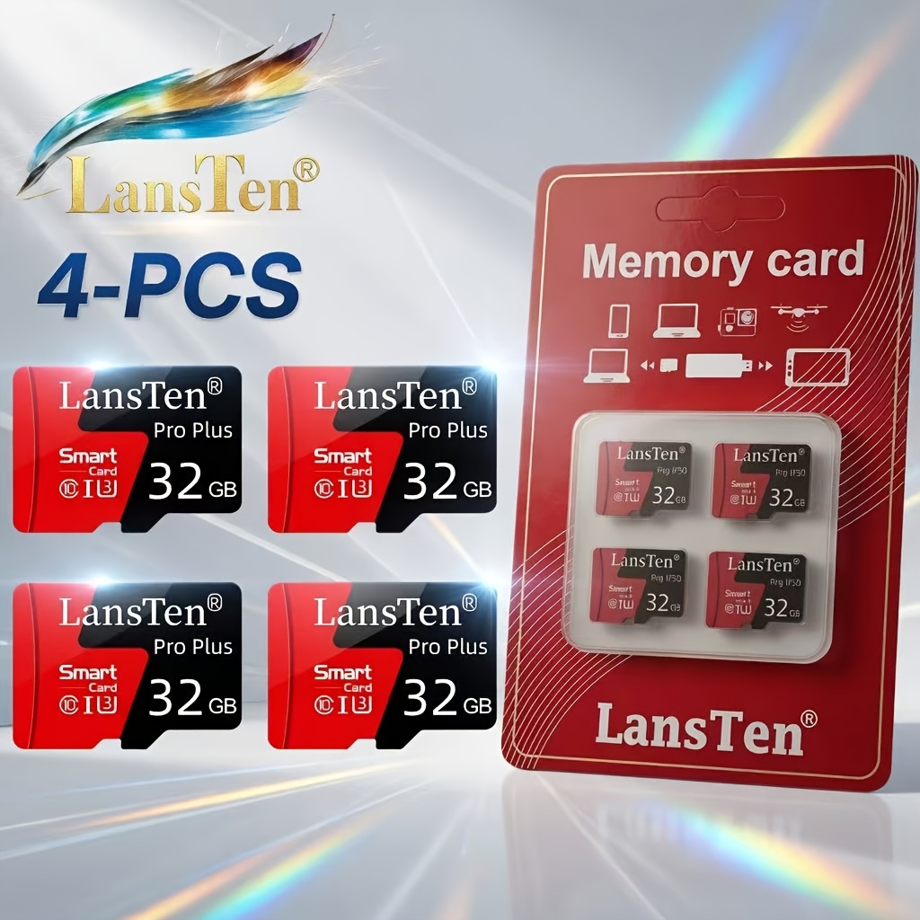 TEMU Lansten 4 UNIDADES Tarjeta de Memoria 4GB 8GB 16GB 32GB 64GB 10 U3 U1 Tarjeta de Memoria Flash de Velocidad A1/C10/U3 Tarjeta TF 4K HD