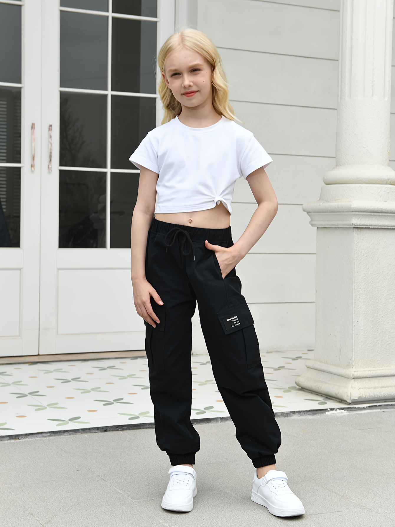 Girls Solid Jogger Pants Cool Fashionable Cargo Temu