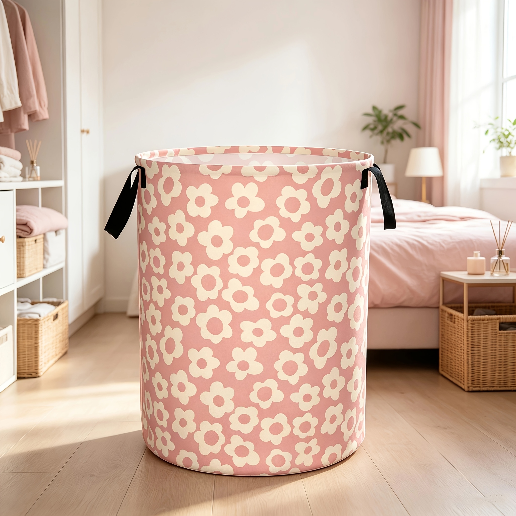 TEMU 1pc, Laundry Basket, Dirty Clothes Basket, Bedroom/bathroom Storage Basket, Large Clothing Storage Basket Home Decor (retro Colorful Flowers),