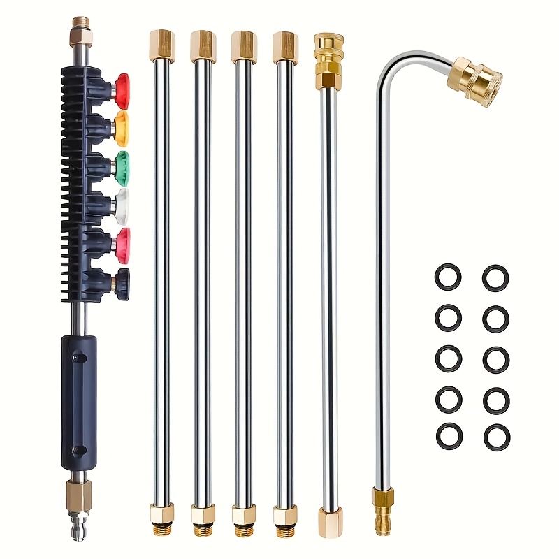 E-shop 7-teiliges 102-Zoll Hochdruckreiniger-Wasserpistolen-Set mit 7 Edelstahl-Verlängerungsstangen, 1/4-Zoll Schnellanschluss,
