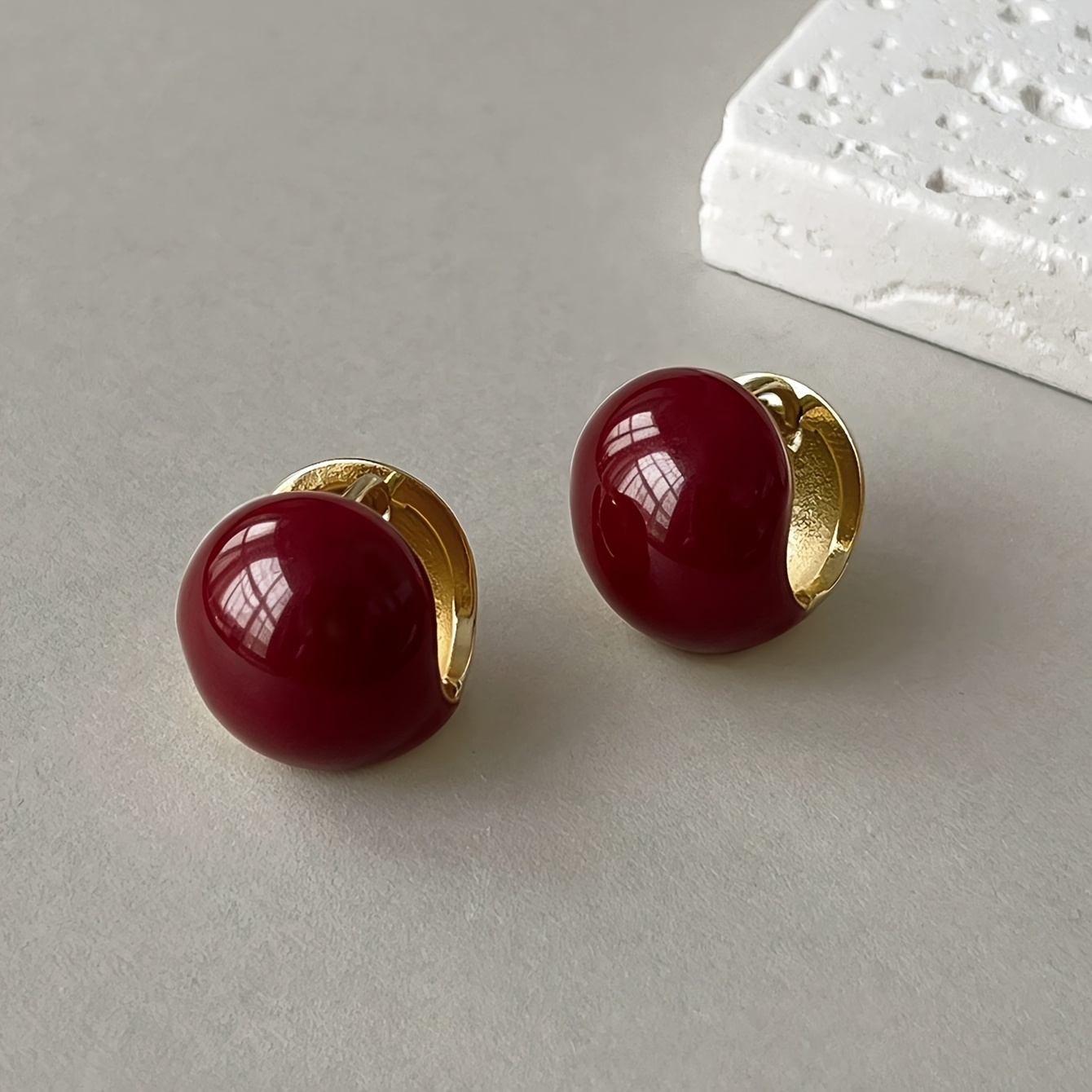 TEMU 1 Pair Of Vintage Elegant Copper Alloy Enamel Drip-glaze Small Round Ball Hoop Earrings, Suitable For Women', Banquet, And Holiday Wear
