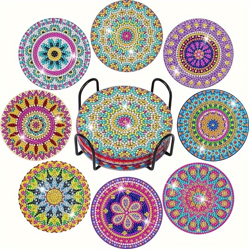 

Diamond Art Painting Coasters Set, 8pcs Mandala Diamond Art Coasters With Holder, Diy Diamond Mandala Coasters For Beginners
