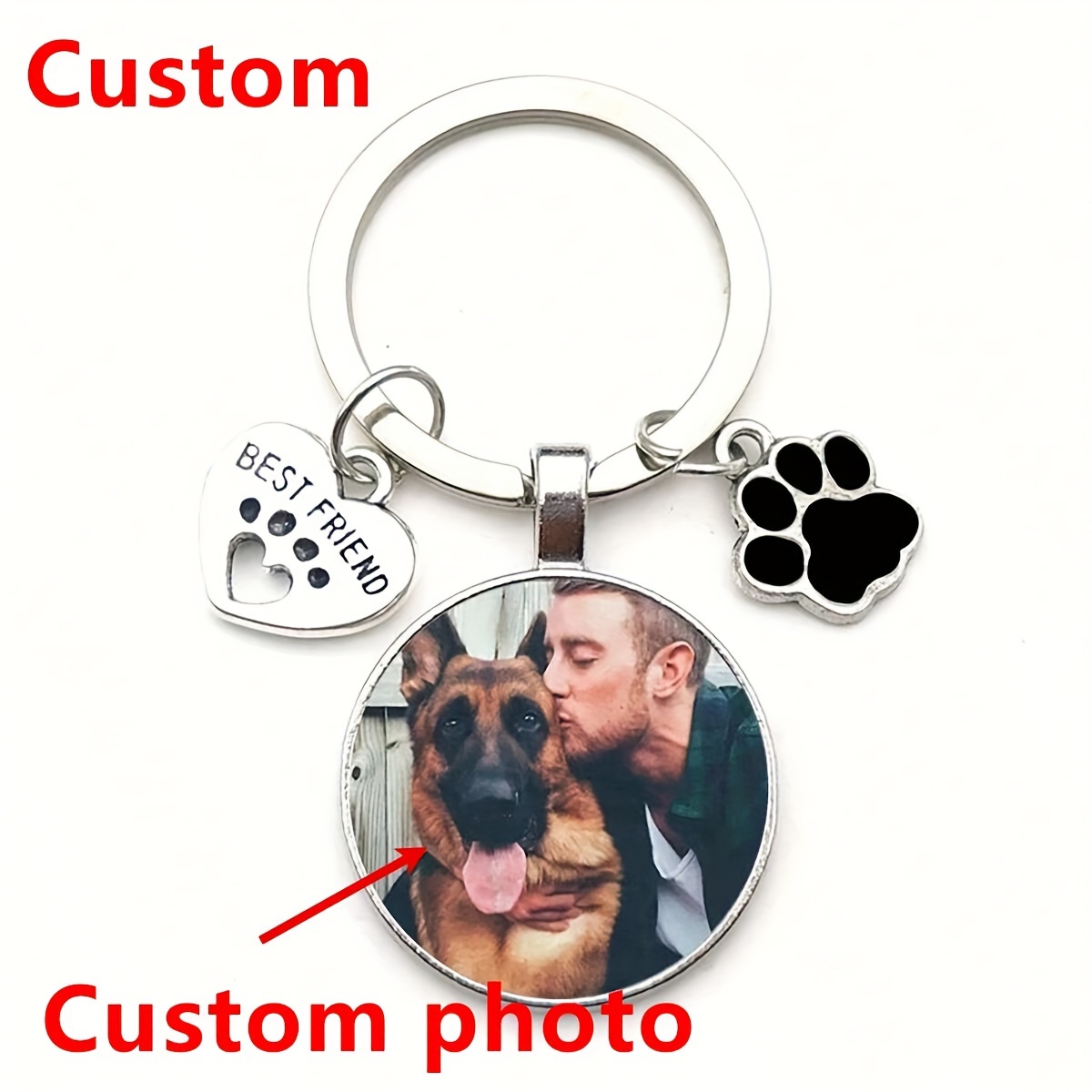 

Custom Dog Photo Keychain: Personalized Accessory - Perfect Gift For Dog Lovers - Alloy Material - Round Shape - Single Keychain - Decorative - Women's Keychains - Thanksgiving Gift