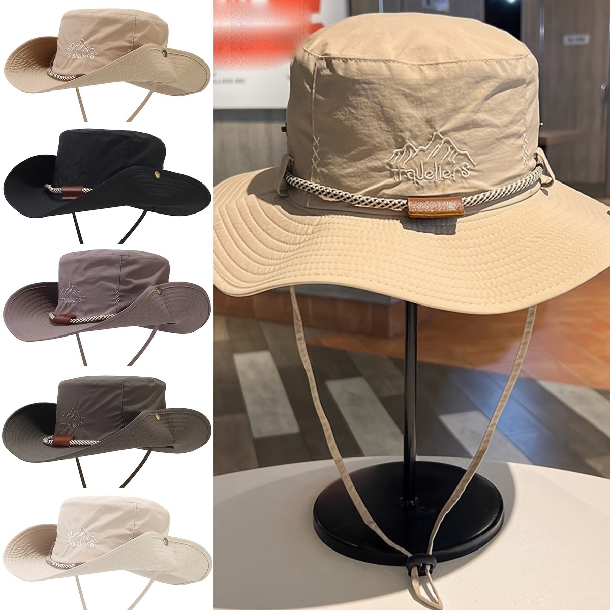

Summer Hiking Fisherman Hat Drawstring Uv Protection Mountaineering Cap For Beach Hiking Fishing