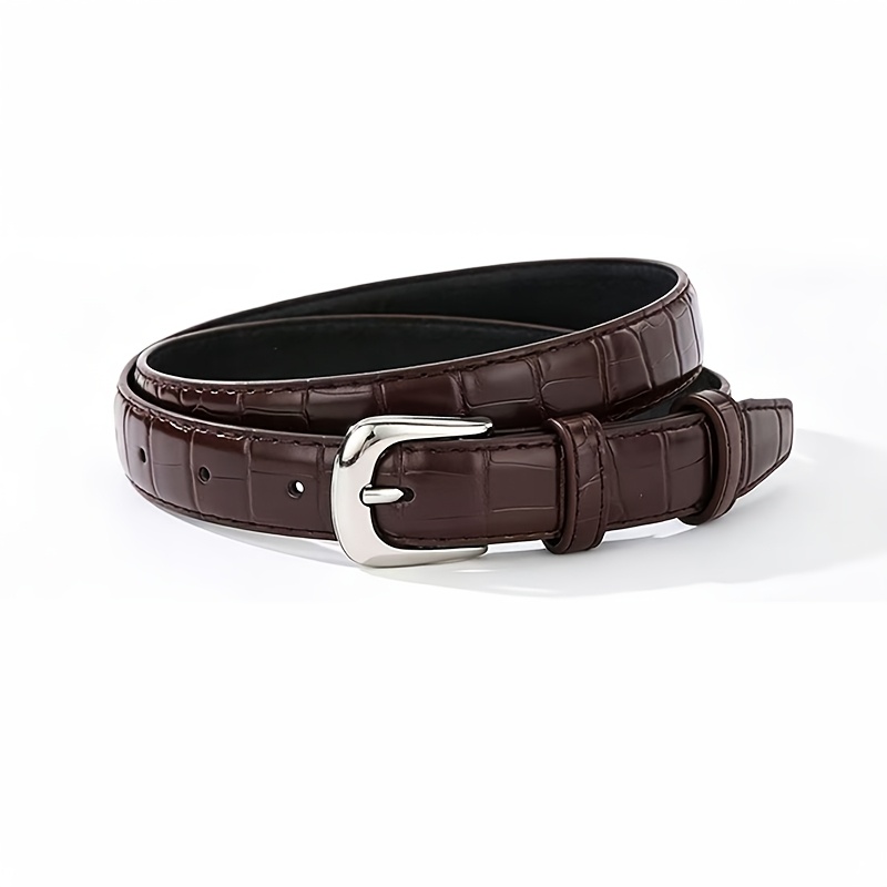 TEMU 1pc Women's Fashion Casual Versatile Crocodile Texture Pin Vintage Belt. Features A Simple Slim-fit Design For Waist Decoration, Suitable For
