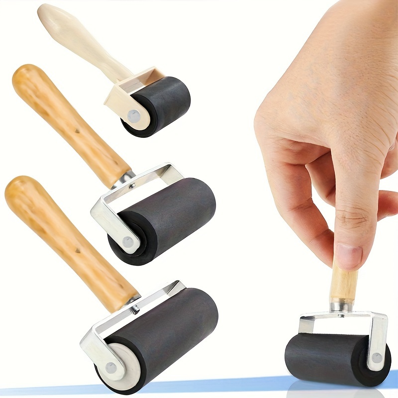 

3pcs Rubber Roller Brayer Rollers, Art Craft Roller For Print, Ink, Stamping Tools, Printmaking Tool Drum Rubbing Ink Roller Wooden Handle Art Roller