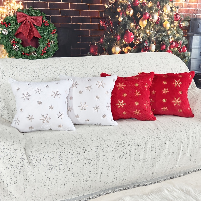 

2pcs Christmas Pillowcases - Red & Embroidered , Cushion Covers For Sofa Decor (inserts Not Included)