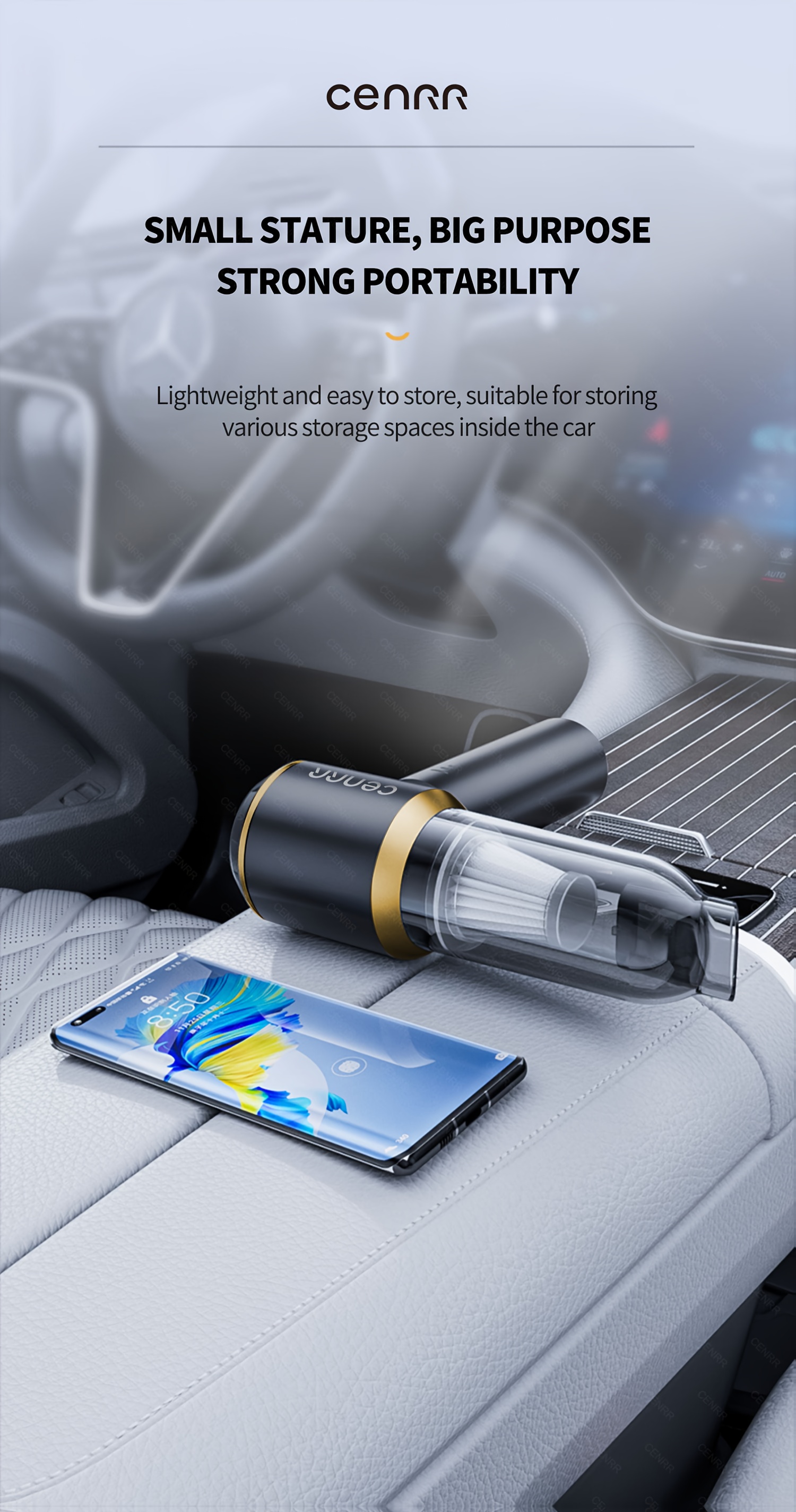 2026 NEW CENRR 16000PA Car Vacuum Cleaner | Portable Handheld Wireless Strong Suction Car Cleaner Cleaning Machine Mini Vacuum Cleaner with USB Charging, ABS Resin Body, Blow and Suction Integrated, 3.38-6.76oz Dust Cup Volume