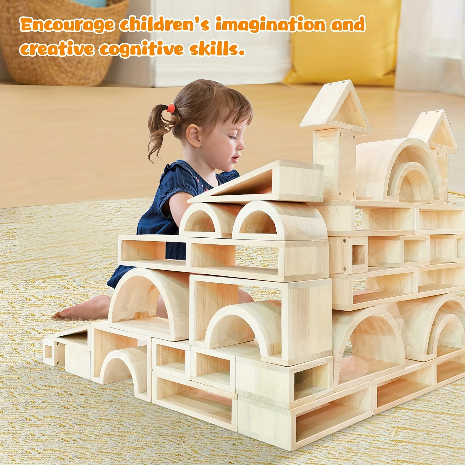 Over-sized Hollow Wooden Block Set for Kids, Natural 29 Piece Set of Large  Wood Blocks, Toddler Building and Stacking Blocks, Wooden Toys Building Blo