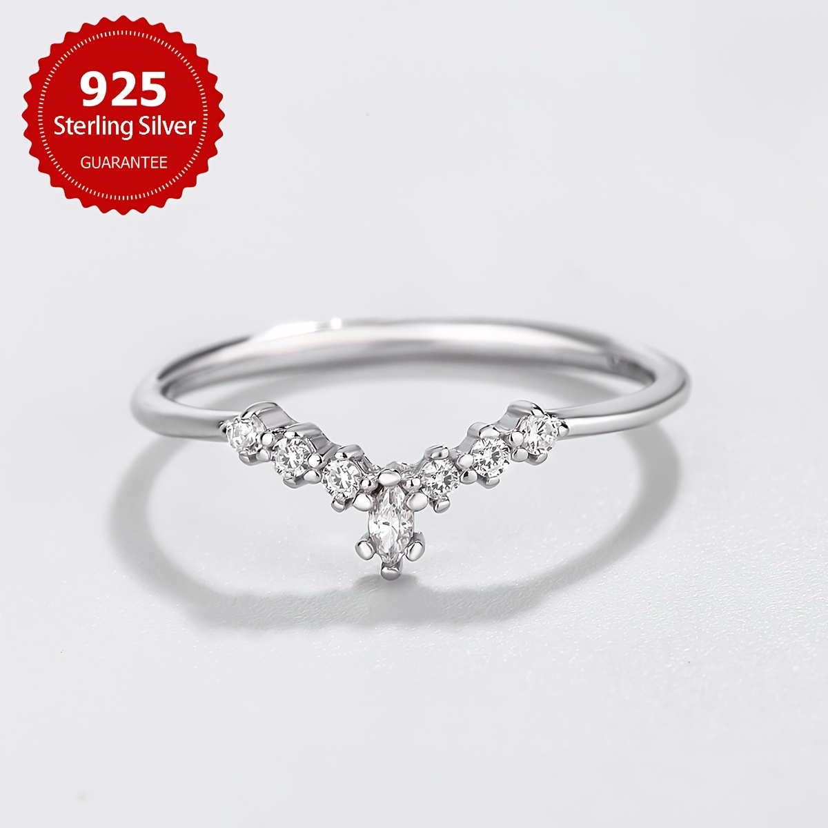 V Shape 925 Sterling Silver Zirconia Ring for Women