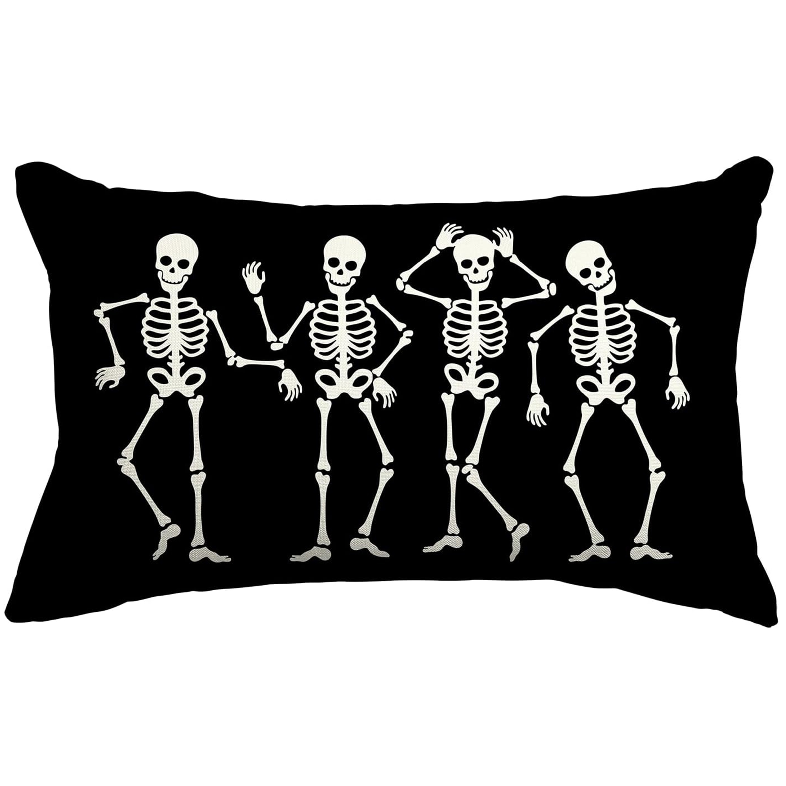 

Contemporary Style Linen Decorative Skeleton Pillow Cover, Machine Washable, Zip Closure, Woven Lumbar Throw Pillowcase For Home Sofa Decor, Festive Pattern, 12x20 Inch (1pc)