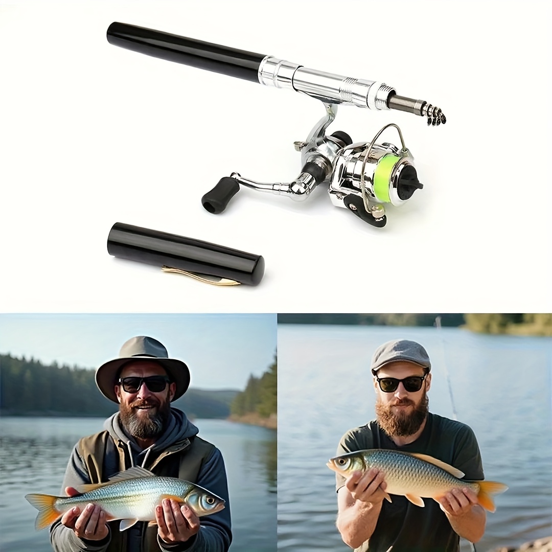 fishing rods mini portable fishing rods foldable extendable lightweight aluminum alloy ideal for rivers lakes   and ice fishing black fishing rods for freshwater pond fishing tools     sleek rod design durable rod material 0