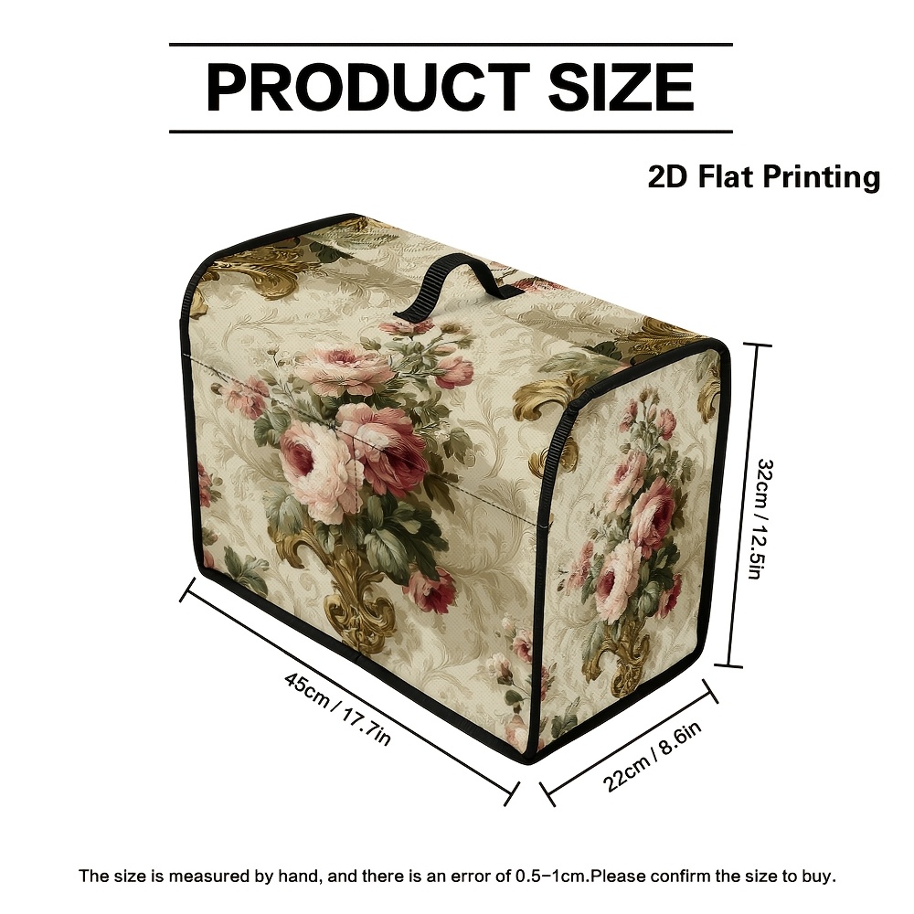 TEMU 1pc 1pcs Vintage Floral Roses Sewing Machine Cover With Carry Handle & Storage Pocket - Fit Suitable For Use, Durable Cover Compatible For Most